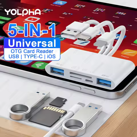 5in1 Memory Card Reader USB OTG SD Reader for iPhones iPads USB C A Devices Micro SD SD Slots suppor