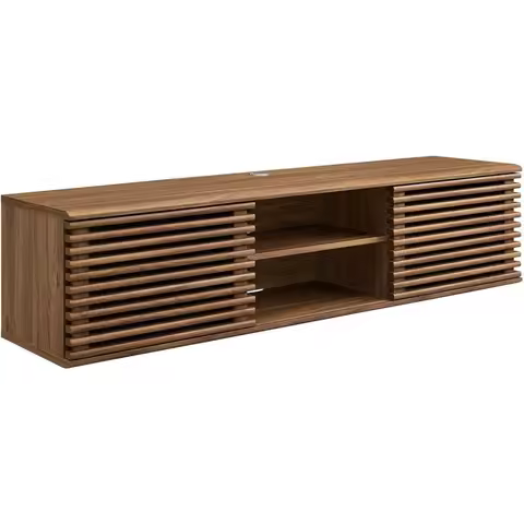 Render 60 Mid-Century Modern Wall Mount Media Console TV Stand, 60 Inch, Walnut