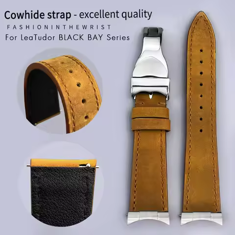 20mm 22mm Genuine Leather Strap for Tudor 39mm 1958 BB58 Black Bay Panda Pro Black Shield Watchband 
