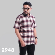 DGM Kemeja Flanel Pria Lengan Pendek Merah Garis Putih Kemeja Pria Flanel Pria Kemeja Pendek 2948