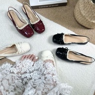 [BET.AN09] Flat-soled slingback shoes with Lady's Lace trim - Shiny leather flats with cute bows hot