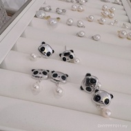 Girl Silver Needle Freshwater Cute Cartoon Pearl New Chinese Style Panda 925 Earrings Earrings Hot-s