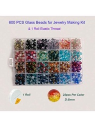 1 Caja De Cuentas De Vidrio Agrietado Para Hacer Joyas Diy Para El Día De Las Madres, 24 Colores De Cuentas De Vidrio De Cristal De 8mm Para Hacer Pulseras, Collares, Aretes Y Otras Joyas Diy