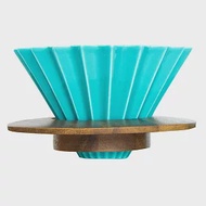 日本 ORIGAMI 陶瓷濾杯組S 土耳其藍/木質杯座