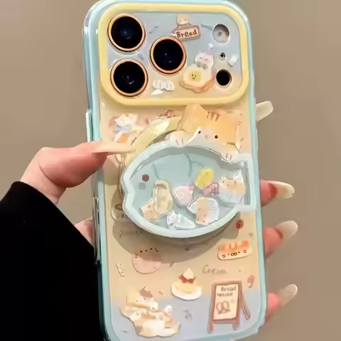 Ins New Cat Eating Fish Cute Magnetic Phone Holder Grip Tok Griptok For Magsafe iPhone 17 16 MagSafe