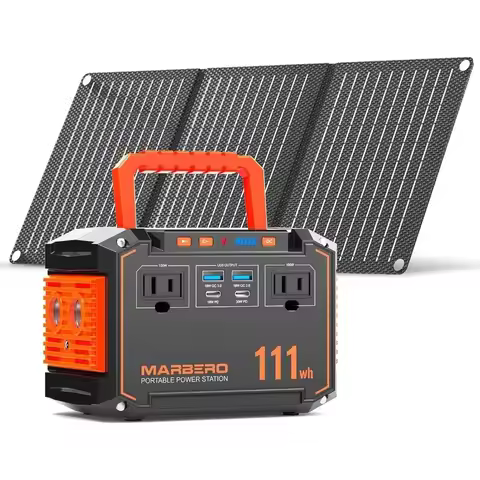 150W Solar Generator, 30W Panels, 111Wh Portable Power Station with AC Outlet for Camping