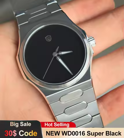 Watchdives WD0016 Quartz Watch NEW Super Black Absorbing Dial VH31/VH60 Sweep Movement Men Watch Sap