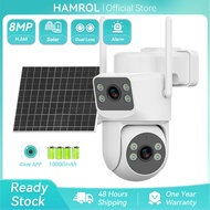 Hamrol Dual Lens 8MP 4G AOV PTZ Solar Battery Camera 5X Zoom Auto Tracking Waterproof Security CCTV