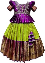 Kids, Purple Art Silk Jecquard South Indian Style Pavdai Pattu Lehenga Choli for Kids, From 12 Months - 8 Years