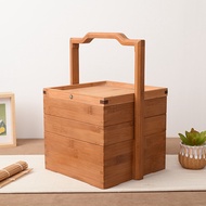 HY💕 Bamboo Moon Cake Box Cabas Packing Box Portable Bamboo Box New Chinese Style Three-Layer Large Capacity Portable Foo