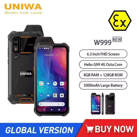 UNIWA W999 ATEX Waterproof Smartphones Walkie Talkie Helio G99 Octa Core 8GB+128GB 6.3Inch FHD 5000m
