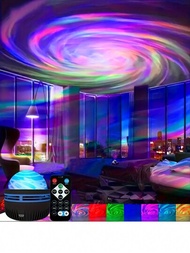 1個led星空夜燈,帶旋轉功能,讓您的房間變成神奇的星空,usb供電,附遙控器和聲控rgb / Led水波紋投影燈！