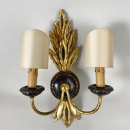 復古雕刻壁燈帝國鍍金金屬和木材來自義大利 20 世紀 50 年代