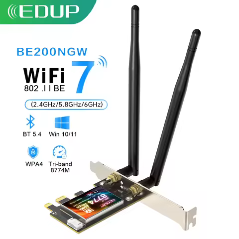 EDUP BE9715 WiFi 7 PCIe Network Card 8774Mbps WPA Tri-Band 2.4/5/6GHz with Bluetooth 5.4 for Stable 