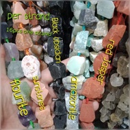 Natural Raw Stone flourite, sunstone,black obsidian,amazonite,red Jasper sold per strand.