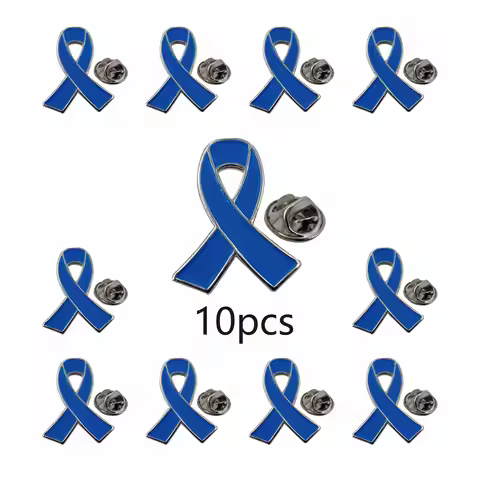 5/10/50/100pcs Metal Blue Ribbon Enamel Lapel pin Colon Cancer Awareness Product Blue Ribbon pins Bu