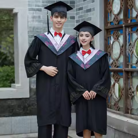 Bachelor Uniform with Hat Knee Length Graduation Dress And Hat Set Liberal Arts Student Graduation R