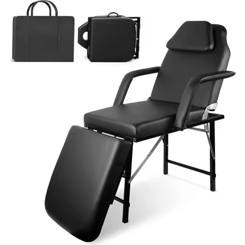 Portable Tattoo Chair, Adjustable Massage Bed with Detachable Headrest and Armrest, Collapsible Spa 