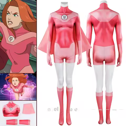 Anime Invincible Season 4 Atom Eve Cosplay Costume Pink Cloak Women Jumpsuit Socks Samantha Eve Wilk