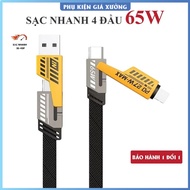 4-Head Fast Charging Cable 1m (65W). 4-in-1 Anti-Tangle and Breakage Charging Cord - Phone charging 