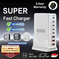 【Ready Stock】600W/800W/1000W Desktop Charger Super Fast Charger 8/10Port Type-C+USB-A PD Socket Char