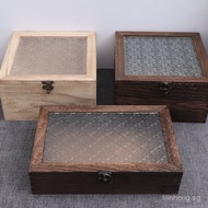 In Stock Begonia Flower Glass Wooden Box Household Dustproof Flip Jewelry Box Glass Desktop Storage 