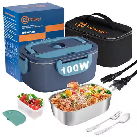 100W Electric Heating Lunch Box 1.5L, 304 Stainless Steel Portable Food Warmer Heater with Insulated