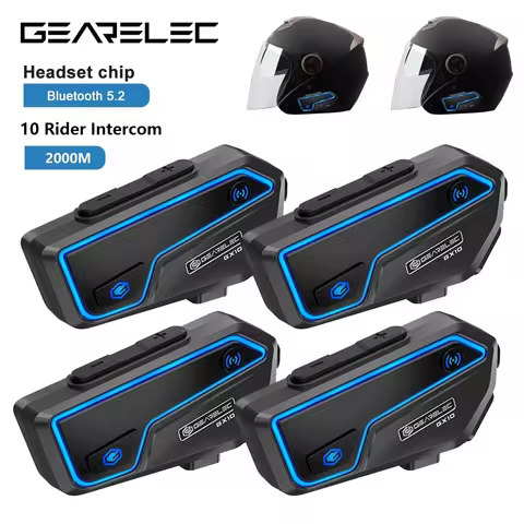 GEARELEC GX10 Motorcycle Bluetooth Helmet Headset,1200m Long - Range Intercom,Moto interphone Earpho