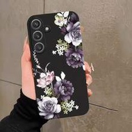 1pc Creative Green Leaf & Purple Peony Liquid Soft Phone Case Compatible With GalaxyS26 S25 S24Ultra