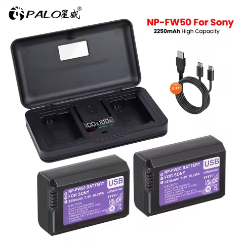 PALO 2250mAh NP-FW50 USB Battery+Charger Case for Sony ZV-E10L a37 A7 A7II A7RII A7SII A7S A7S2 a600