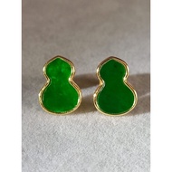 #J724 100% Natural Grade A Icy Jade Jadeite Earrings H11.3m 925 Silver Gold