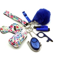 Women Safety Keychain Bottle Opener Pom Pom Fur Ball Wristlet Keychain