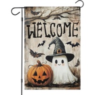 Bendera Taman Halloween, Bendera Halloween 12x18 Inci, Bendera Selamat Datang dengan Hiasan Hantu da