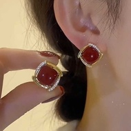 2024 Autumn Winter Atmosphere Feel Temperament Whitening Earrings Red Pearl Benming Year Diamond Dia