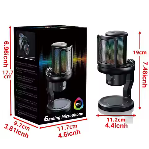 USB Microphone for PC Condenser Podcast Mic for Studio Recording with Headphone Jack, Led, Noise Can