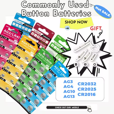 CR2032 CR2025 CR2016 Lithium Batteries 3V - LR44 LR41 AG13 Coin Cell for Car Key Fob Remote, Watch, 