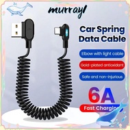 MURRAY USB C To Type C Fast Charging Cable, Black Spring 6A Spring Data Cable,  PVC Telescoping Elbo