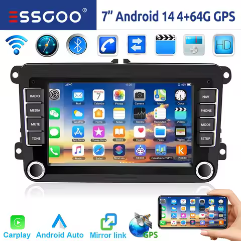 ESSGOO 7" Android 14 4G+64G Apple Carplay ChatGPT Car Stereo GPS WIFI RDS BT for VW Golf 5 6 Passat 