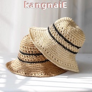 KANGNAI Bucket Hat, Stripe UV Protection Straw Hat, Fashion Folding Fisherman Hat Ladies