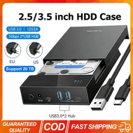 2.5/3.5 Inch HDD Case with USB3.0 HUB Support 20TB USB Ports External Hard Drive Box Reader Drive En