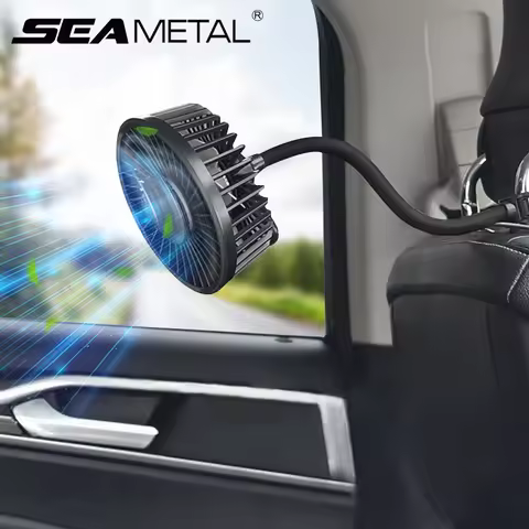 SEAMETAL Car Electric Fan Strong Wind 3-Speed Cooling Fan for Rear Seat Passenger Portable 360 Degre
