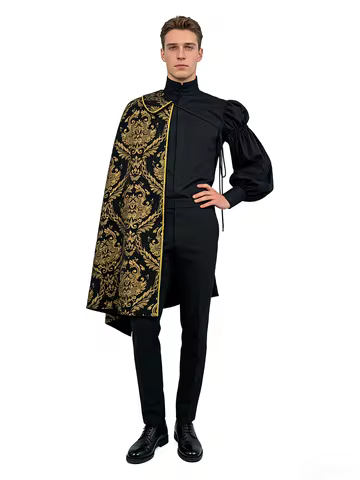Medieval Renaissance Aristocratic Outfit, Tudor Royal King Cloak, RenFaire Half Shoulder Cape