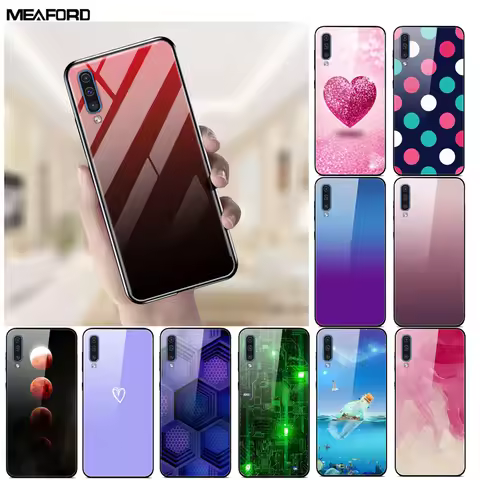 For Samsung A70 A50 A50S A30S Cases A34 A14 A54 5G Fashion Tempered Glass Hard Back Cover For Samsun