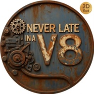 2D Flat Rustic V8 Car Gear Metal Sign - 7.87x7.87 Retro Garage Decor Gift for Car Lovers