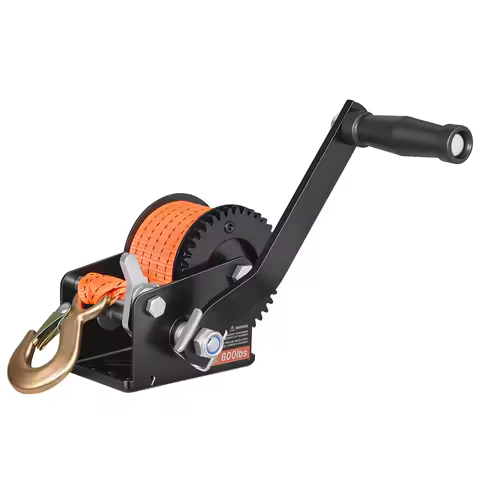 SucceBuy 600lbs/3500lbs Boat Hand Winch Manual Rope Crank with 20ft Polyester Strap & Anti-Slip Hand