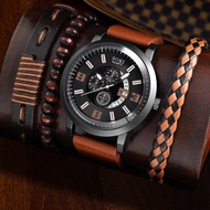 Men's Fashion Geneva Watch Vintage Bracelet Watches Set Casual Leather Band Quartz Wrist Watch