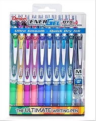 Pentel EnerGel RTX Liquid Gel Pen, (0.7mm) Medium Line, 20 Assorted Vibrant Colors, Window Box