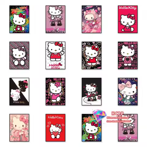Sanrio Hello Kitty Square Round Diamond Painting Kit 5D DIY Cross Stitch Handmade Art Gift Crafts Ho