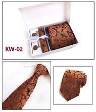 5 Pieces Set Gift Box Business Formal Necktie Handkerchief Cufflink Mens Neck Tie 602