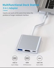 3 合 1 USB C 集線器轉 HDMI C 型適配器多端口 AV 轉換器連充電端口  3 in 1 USB C Hub to HDMI Type C Adapter Multiport AV Converter with Charging Port